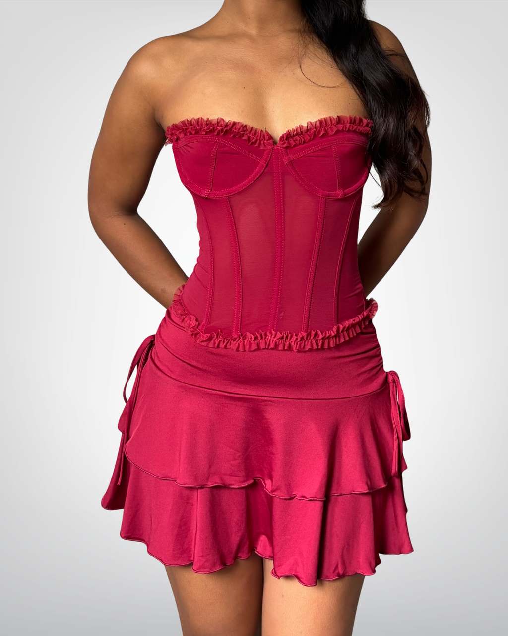 Jupe patineuse courte bordeaux