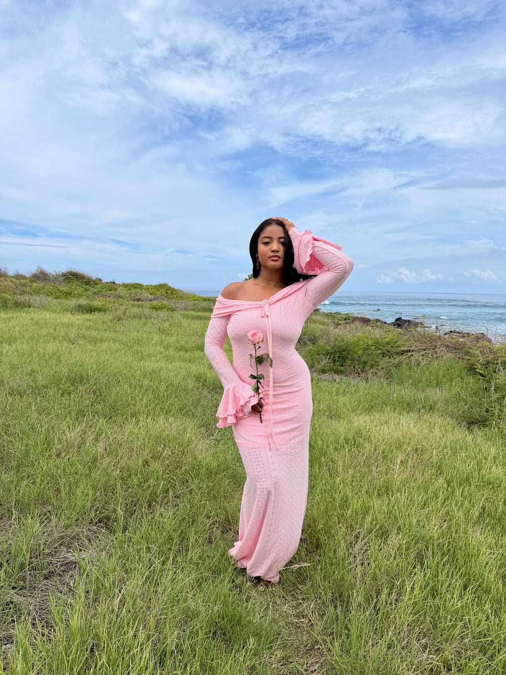 Robe rose manches longues - Flowers