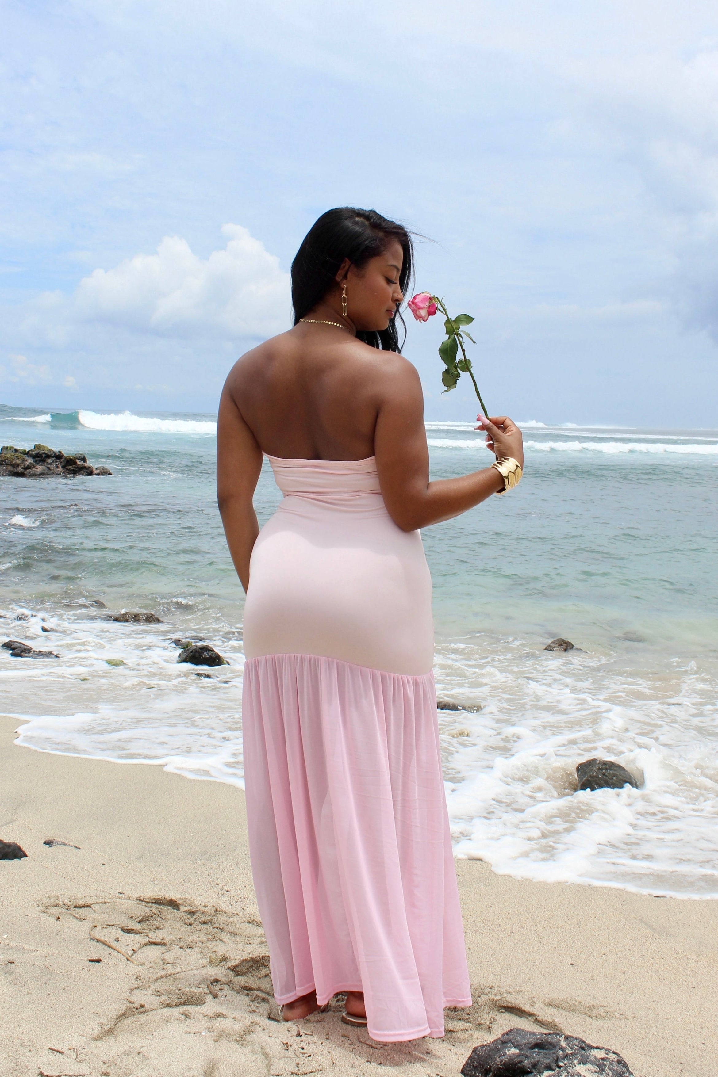 Robe longue bustier rose - Romance