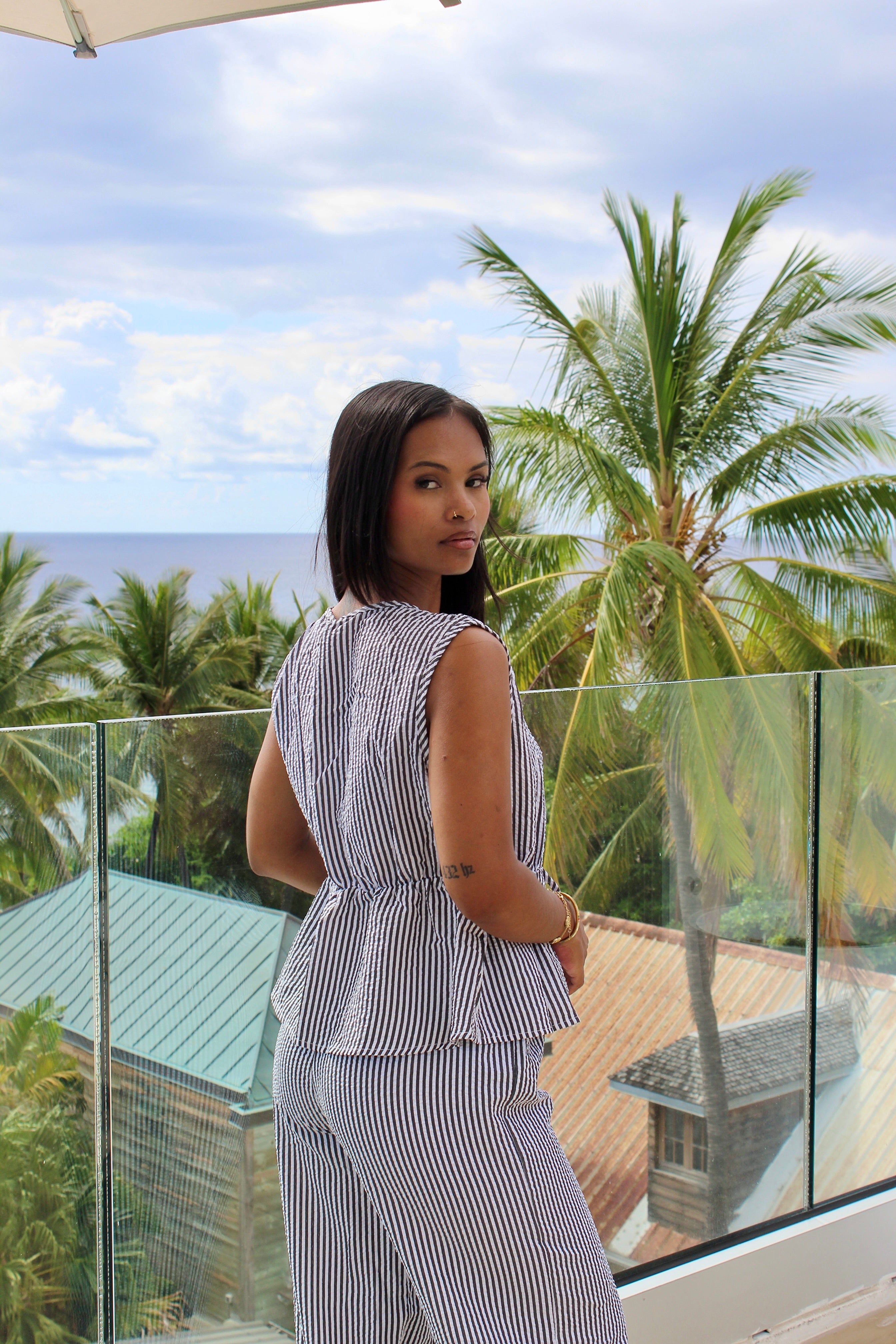 Ensemble pantalon et top rayé - Parisienne