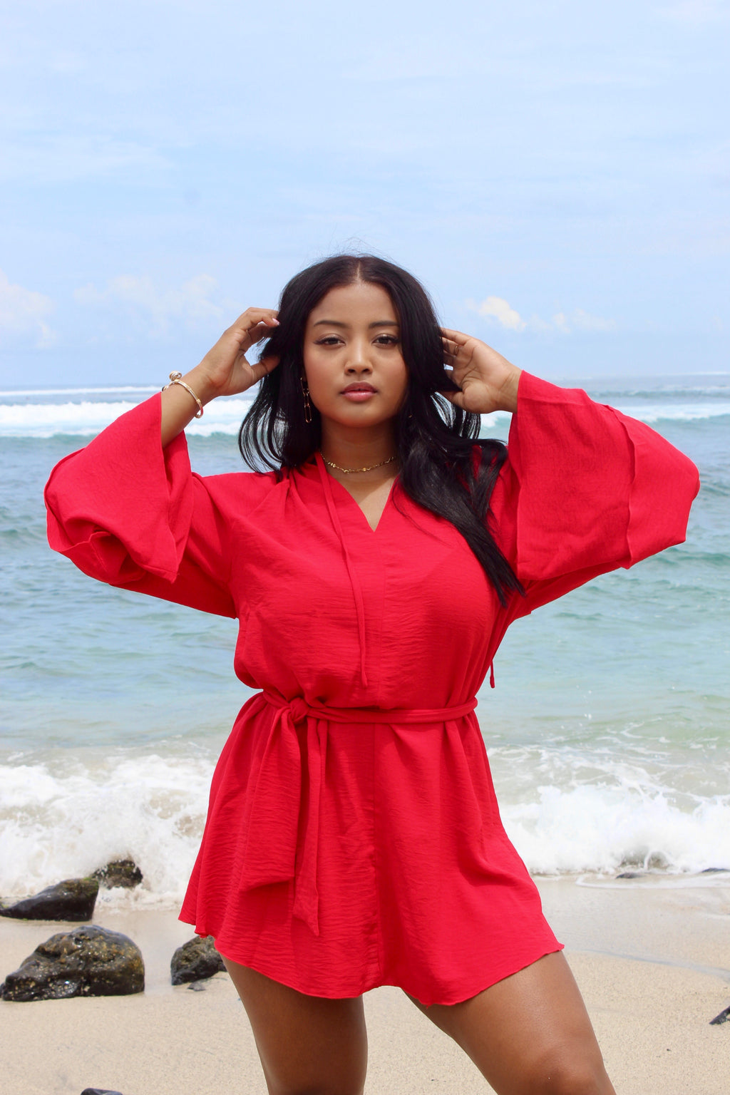 Robe kimono rouge - Red kiss