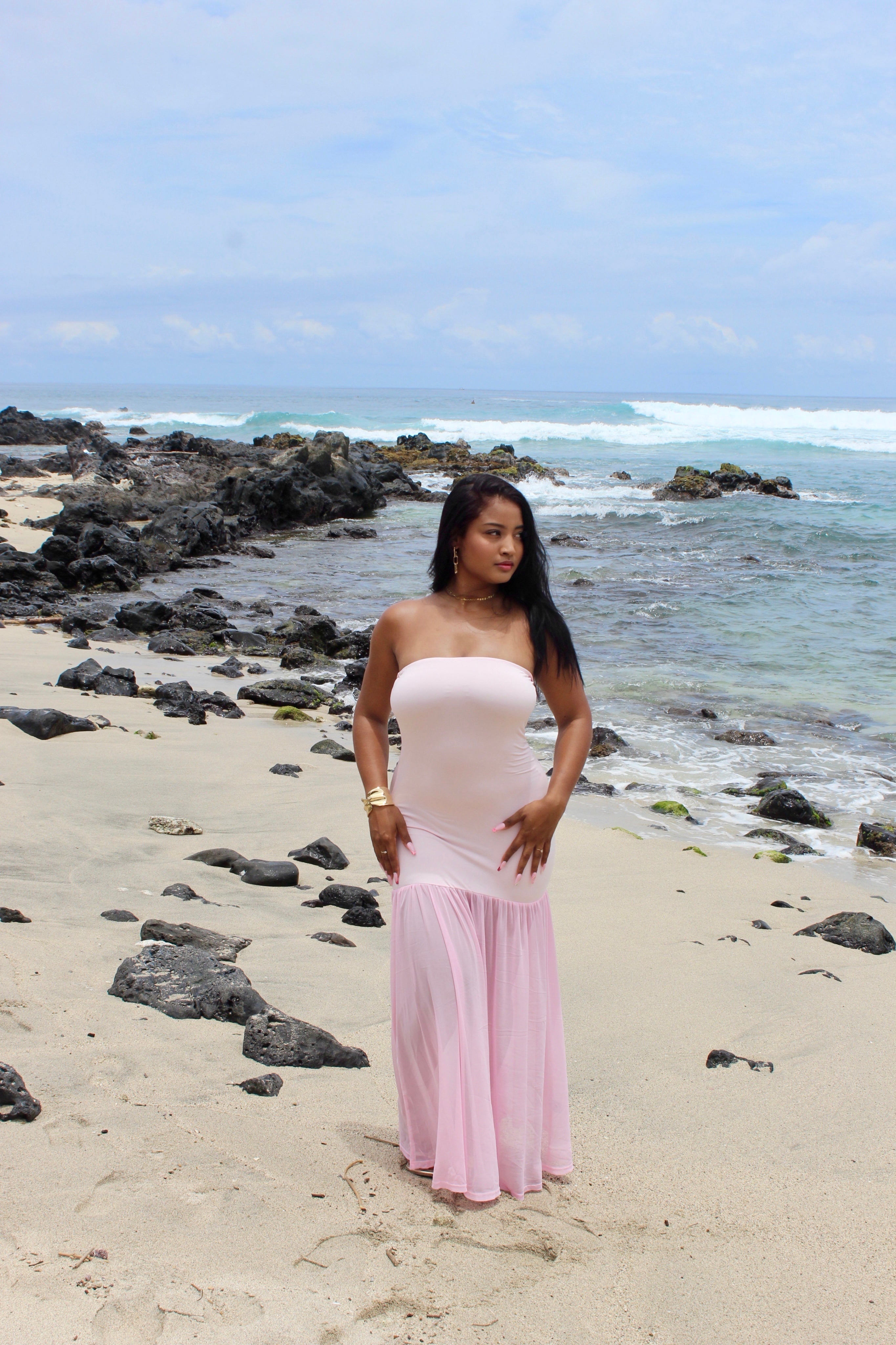 Robe longue bustier rose - Romance