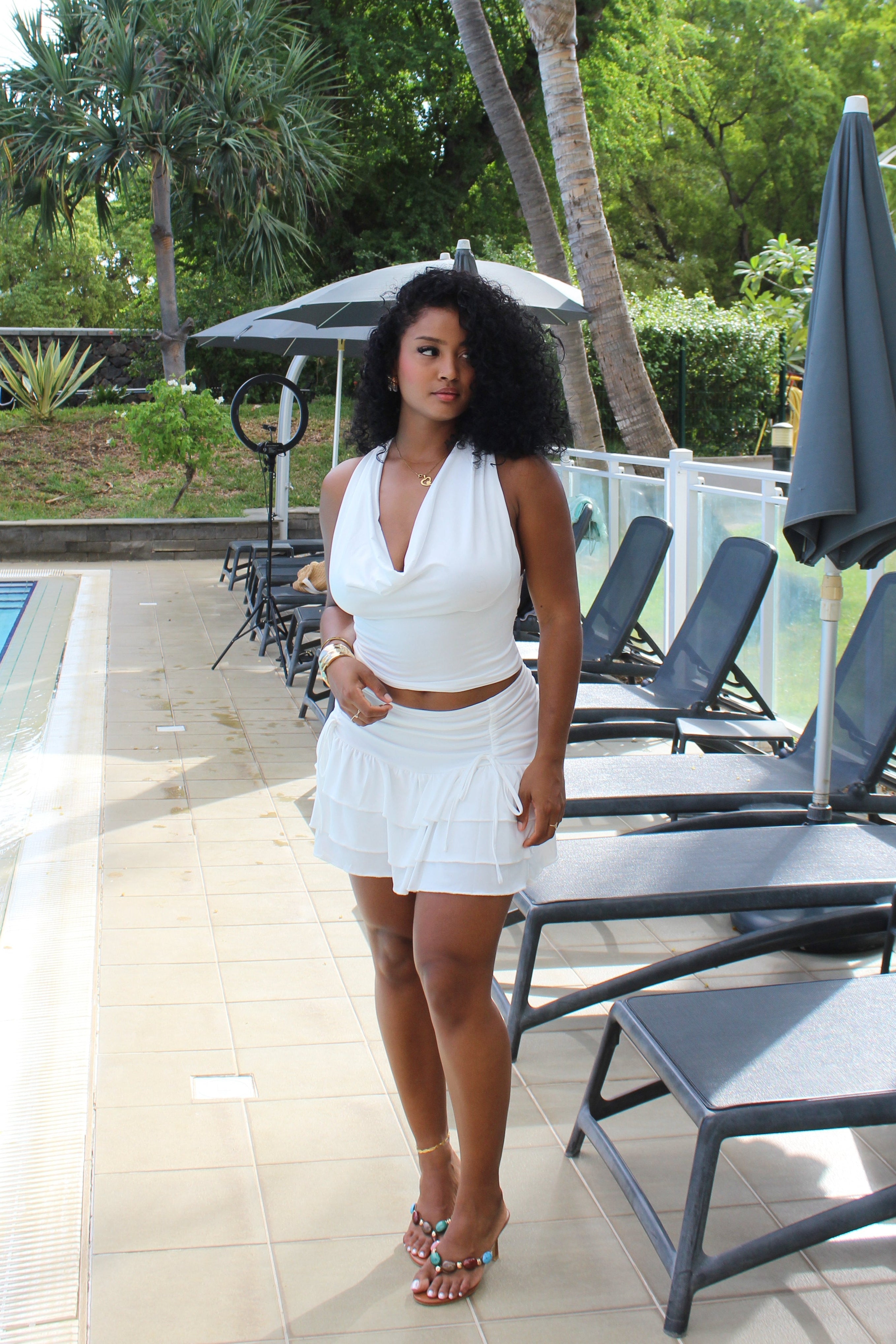 Ensemble Top et Jupe Évasée Courte Blanche - Gardenia