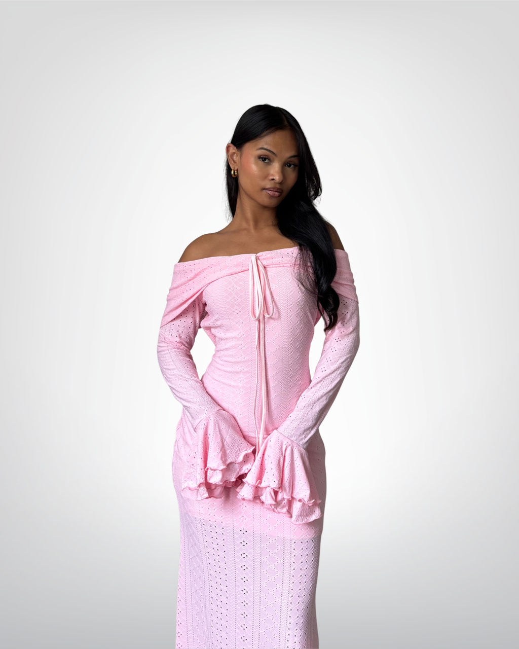 Robe rose manches longues - Flowers