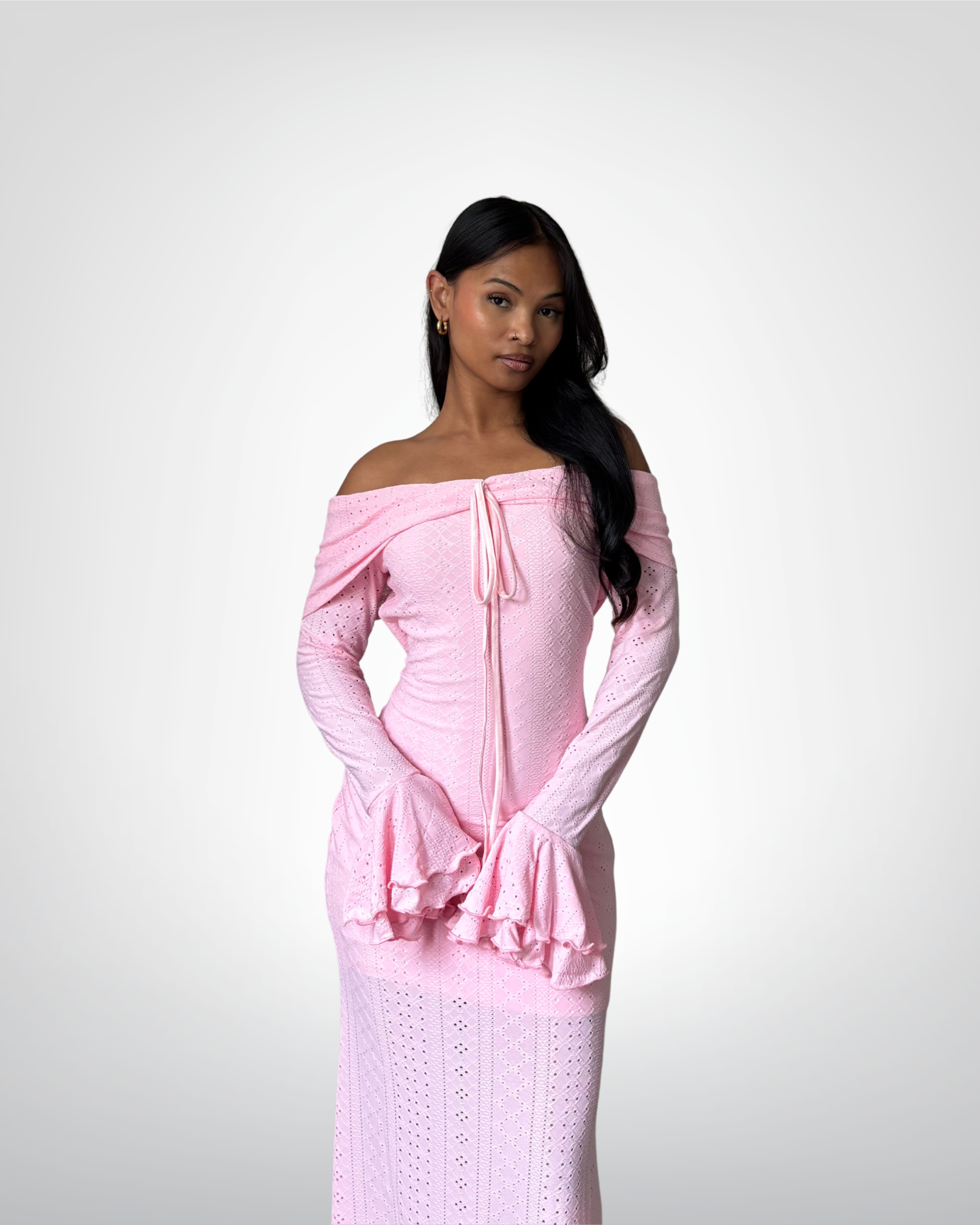 Robe rose manches longues - Flowers