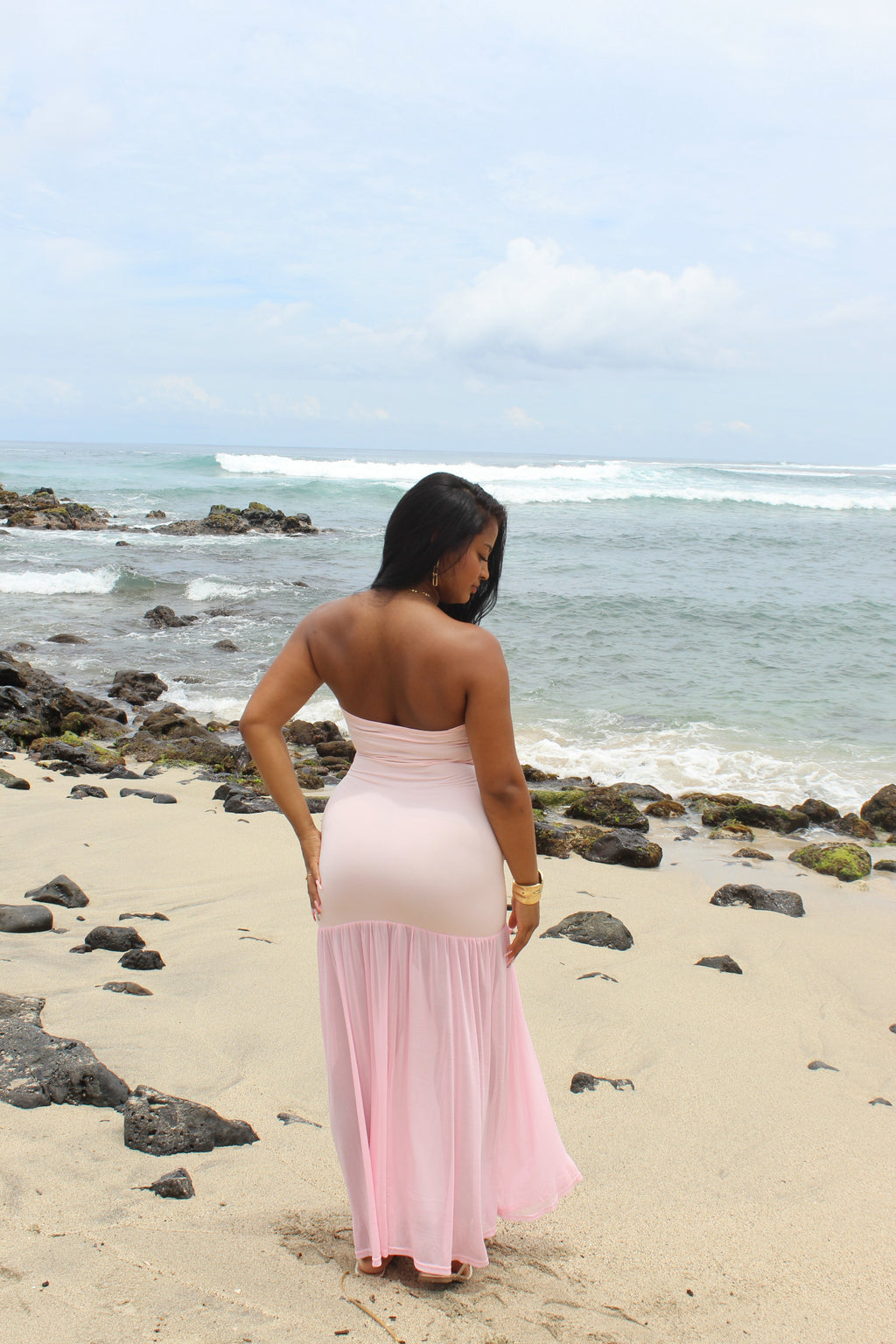 Robe longue bustier rose - Romance