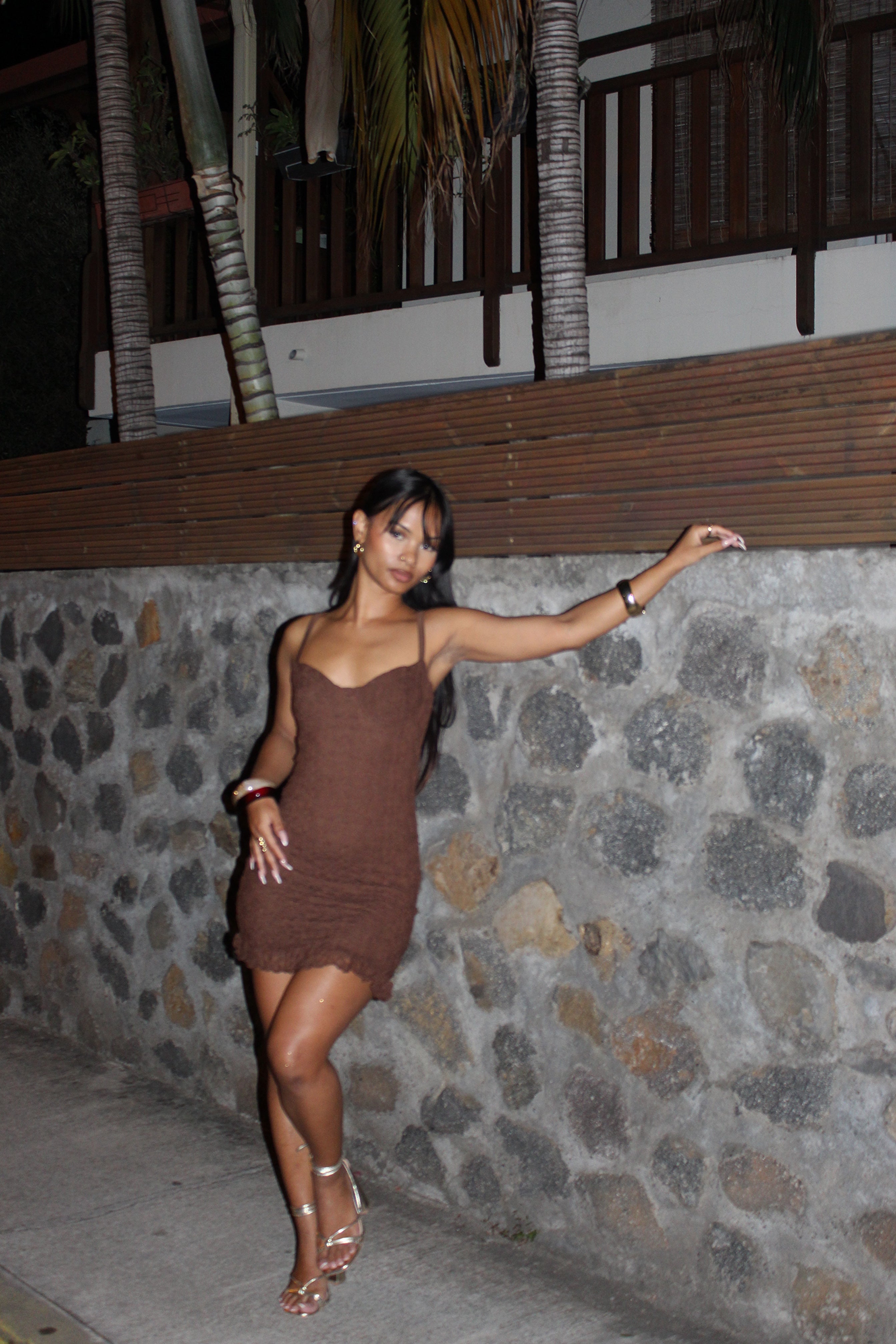 Robe marron détails dentelle  - Expresso Martini