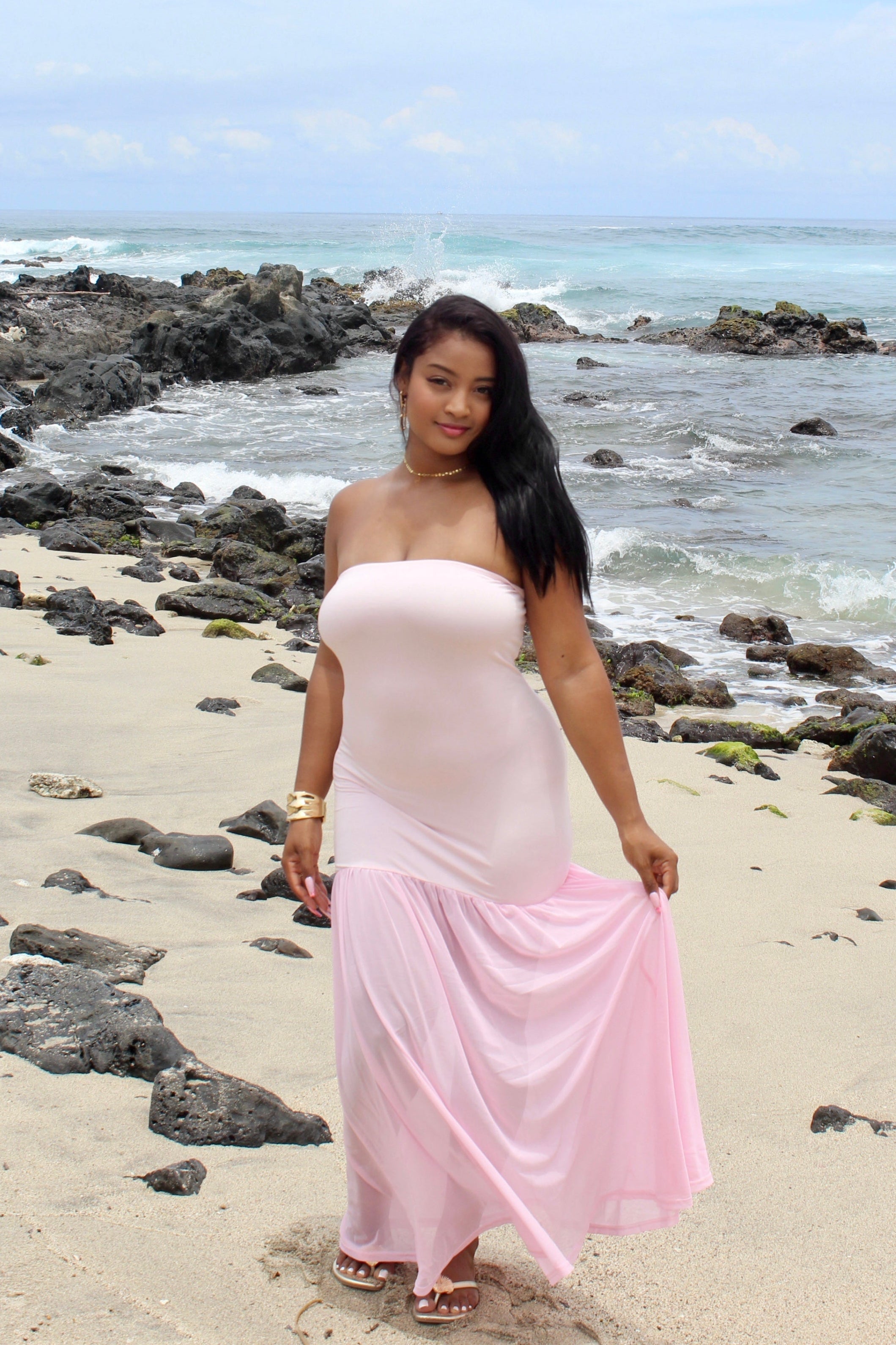 Robe longue bustier rose - Romance