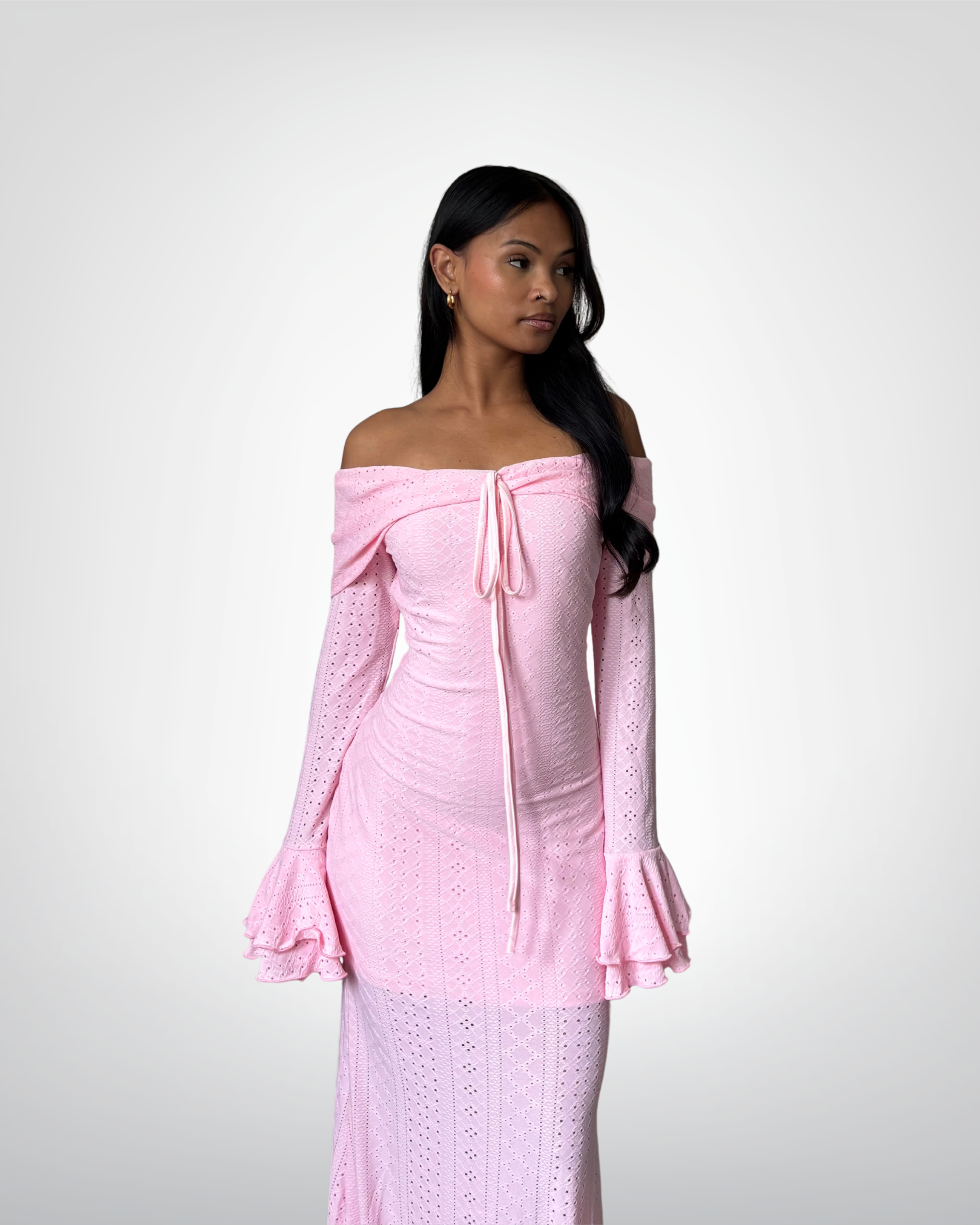 Robe rose manches longues - Flowers