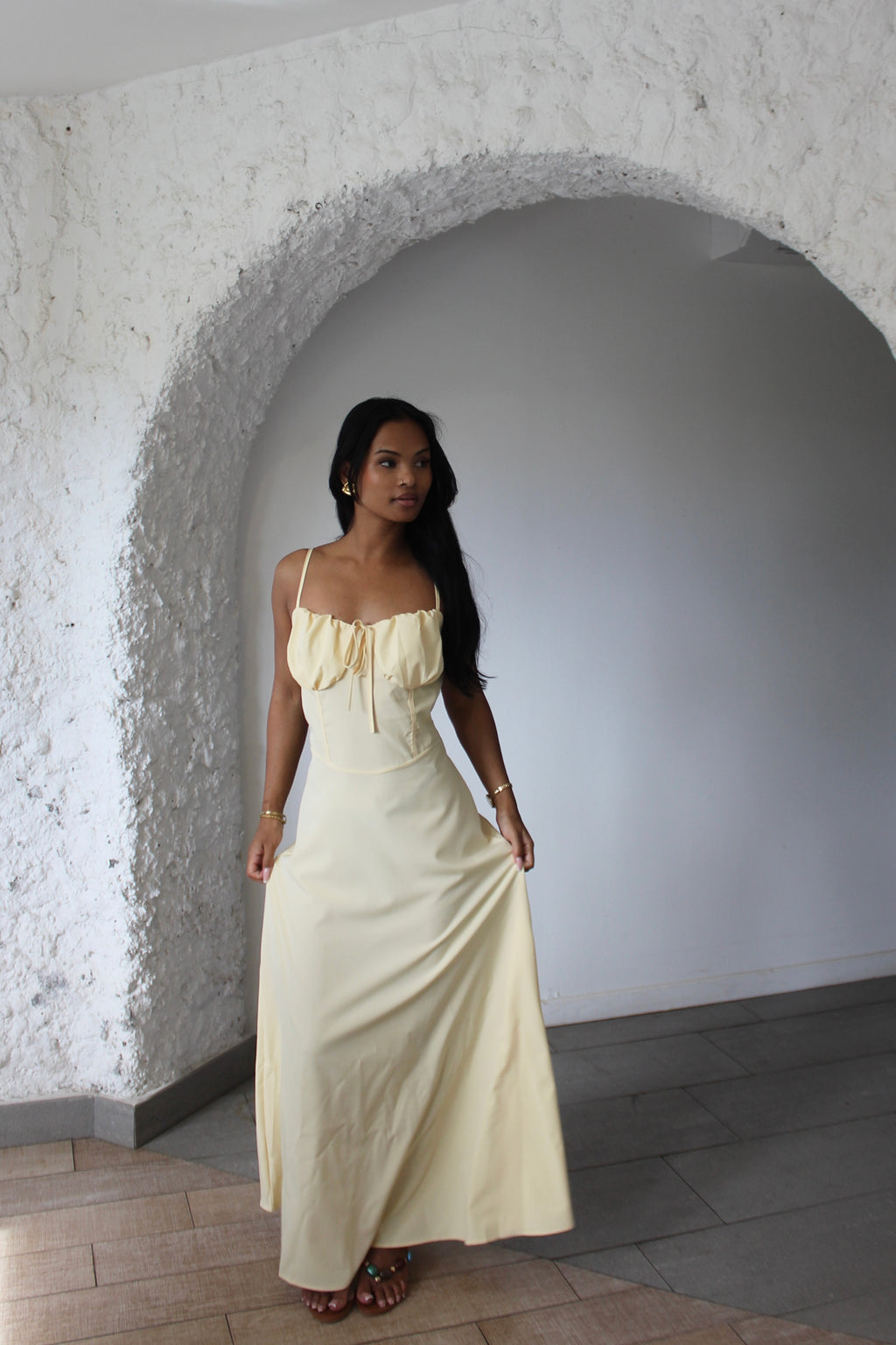 Robe longue jaune pastel - Belle
