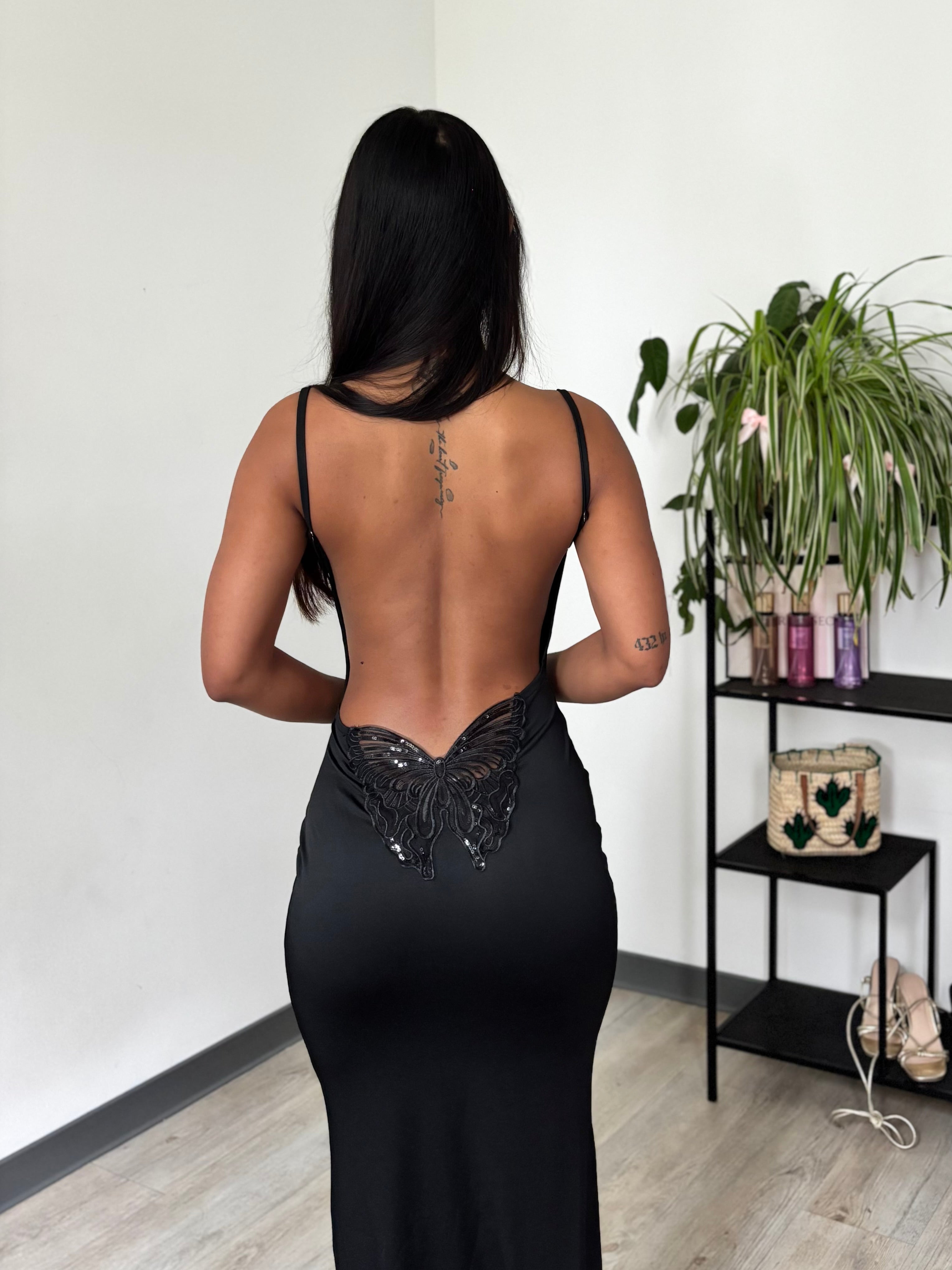 Robe Longue Noire Dos Nu - Naomi