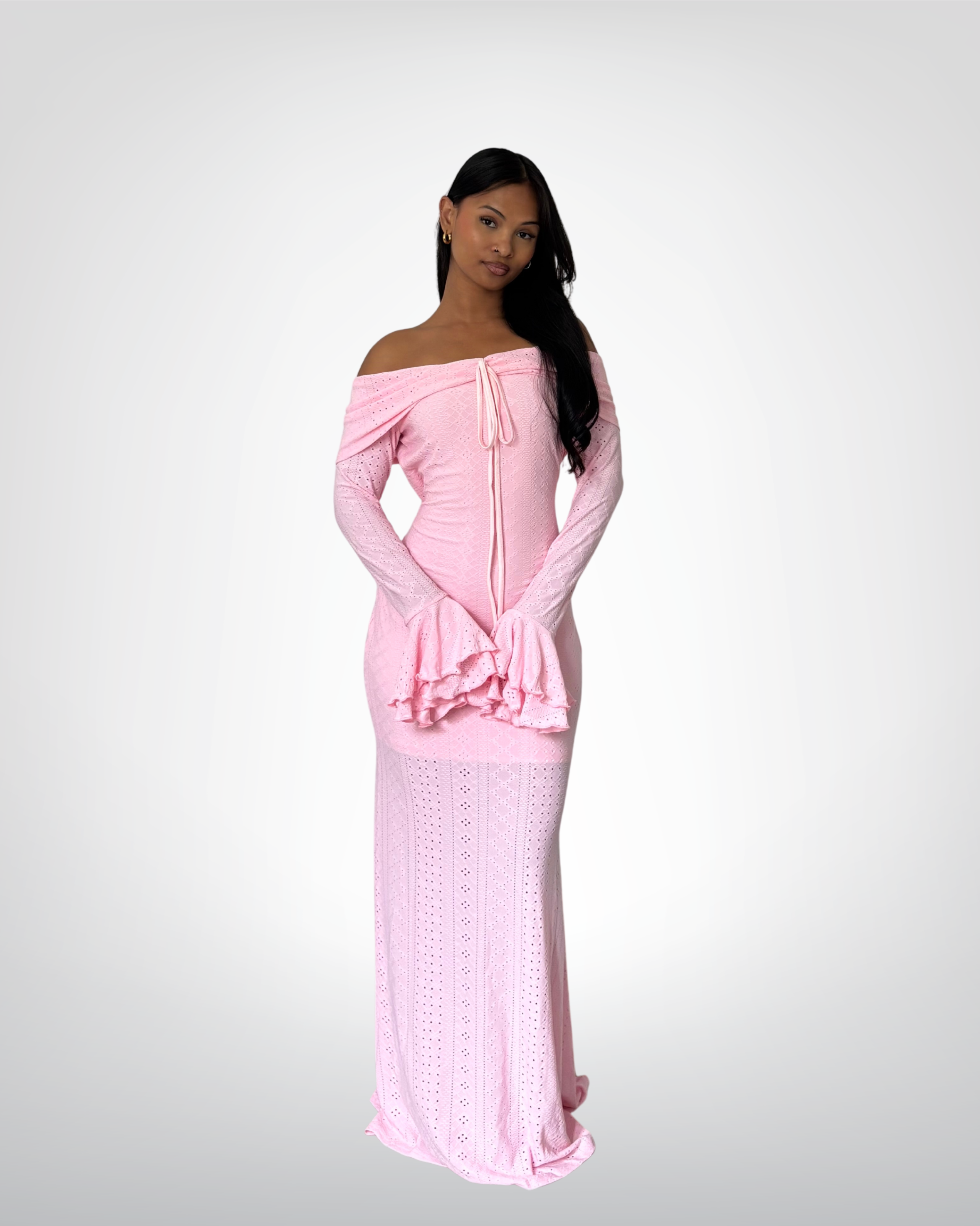 Robe rose manches longues - Flowers