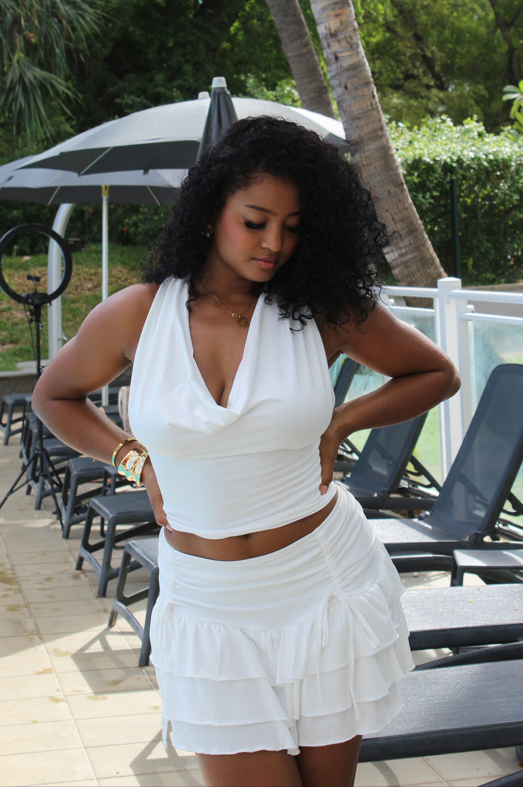 Ensemble Top et Jupe Évasée Courte Blanche - Gardenia
