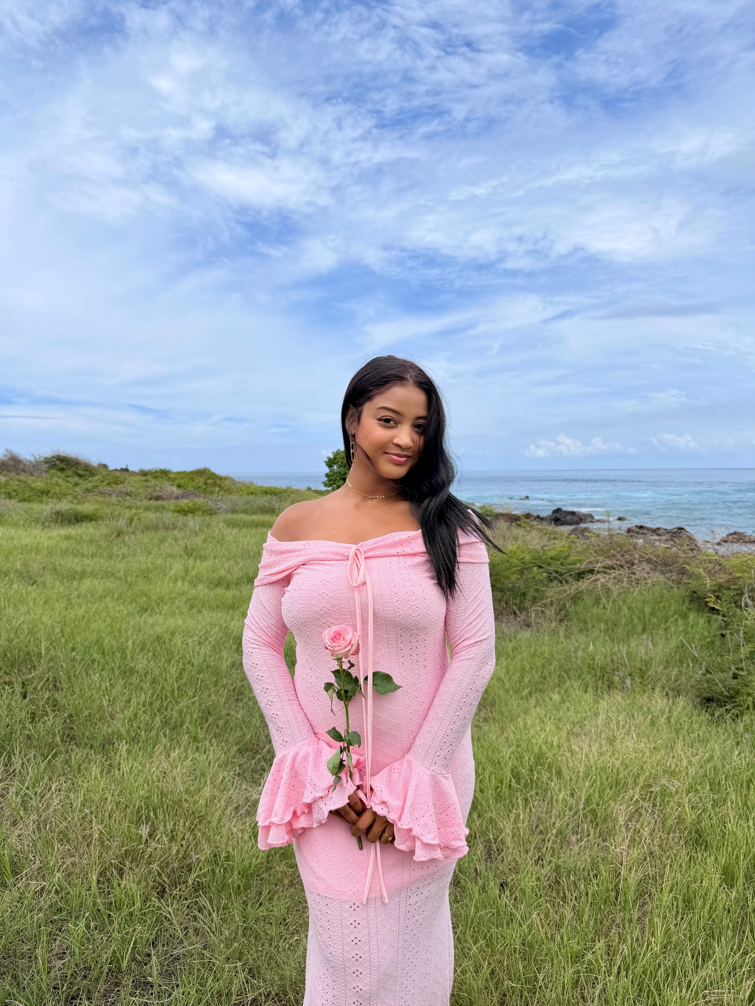 Robe rose manches longues - Flowers