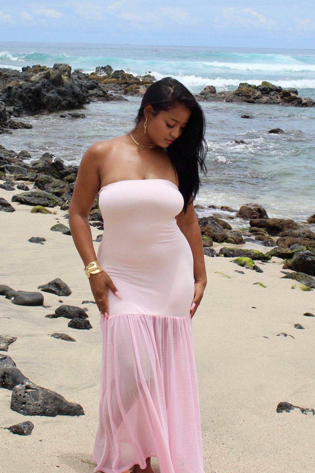 Robe longue bustier rose - Romance