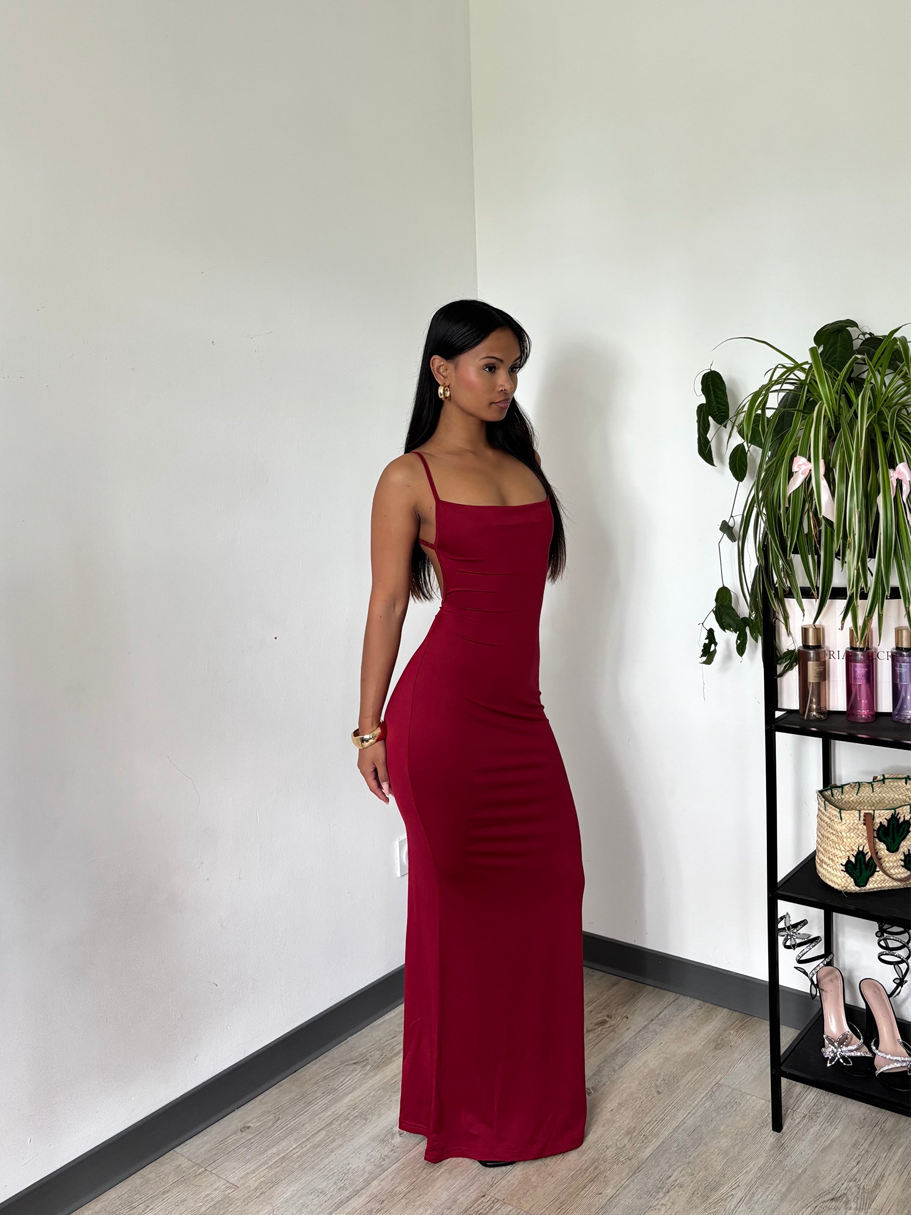 Robe Longue Bordeaux Dos Nu - Naomi