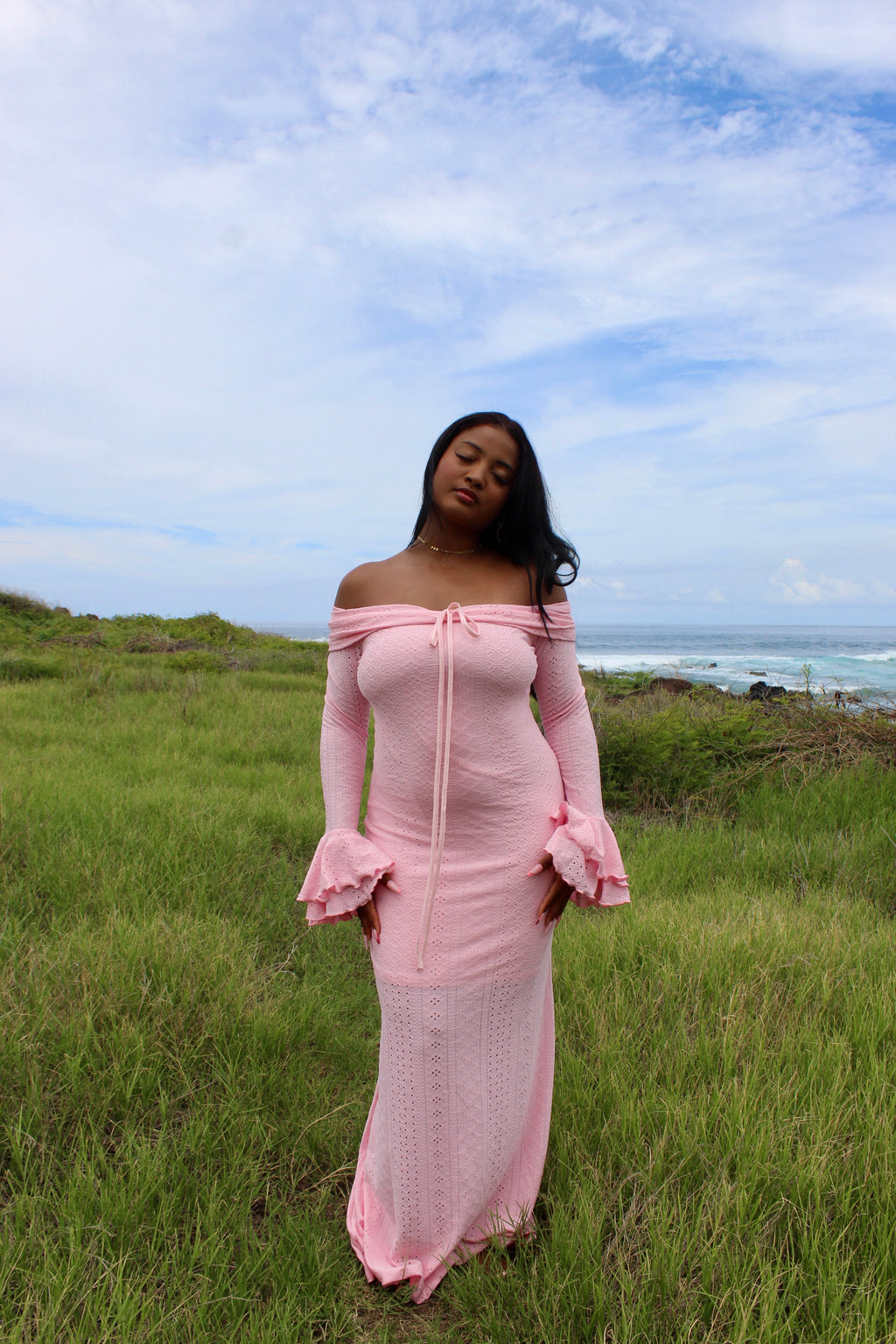 Robe rose manches longues - Flowers