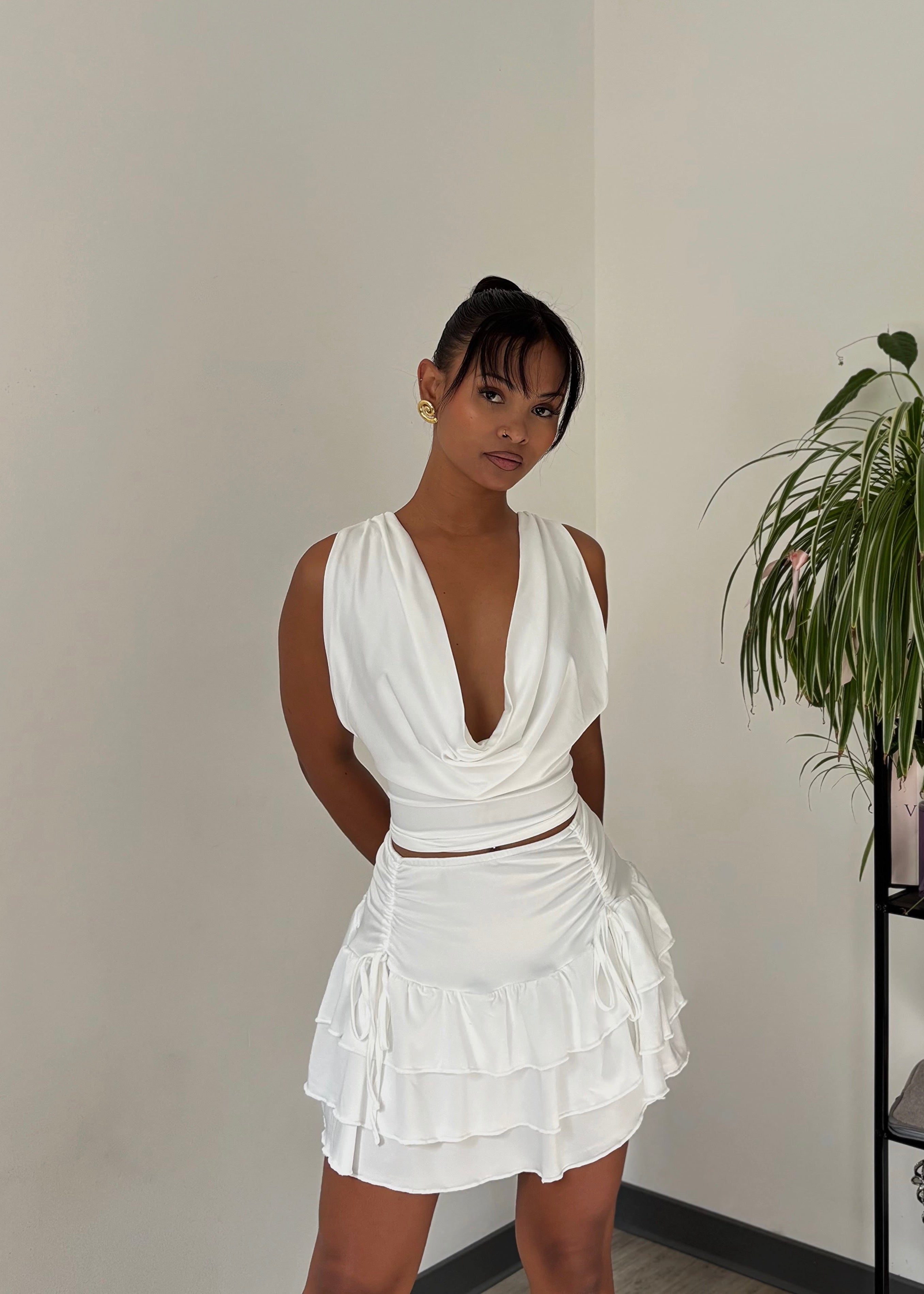 Ensemble Top et Jupe Évasée Courte Blanche - Gardenia
