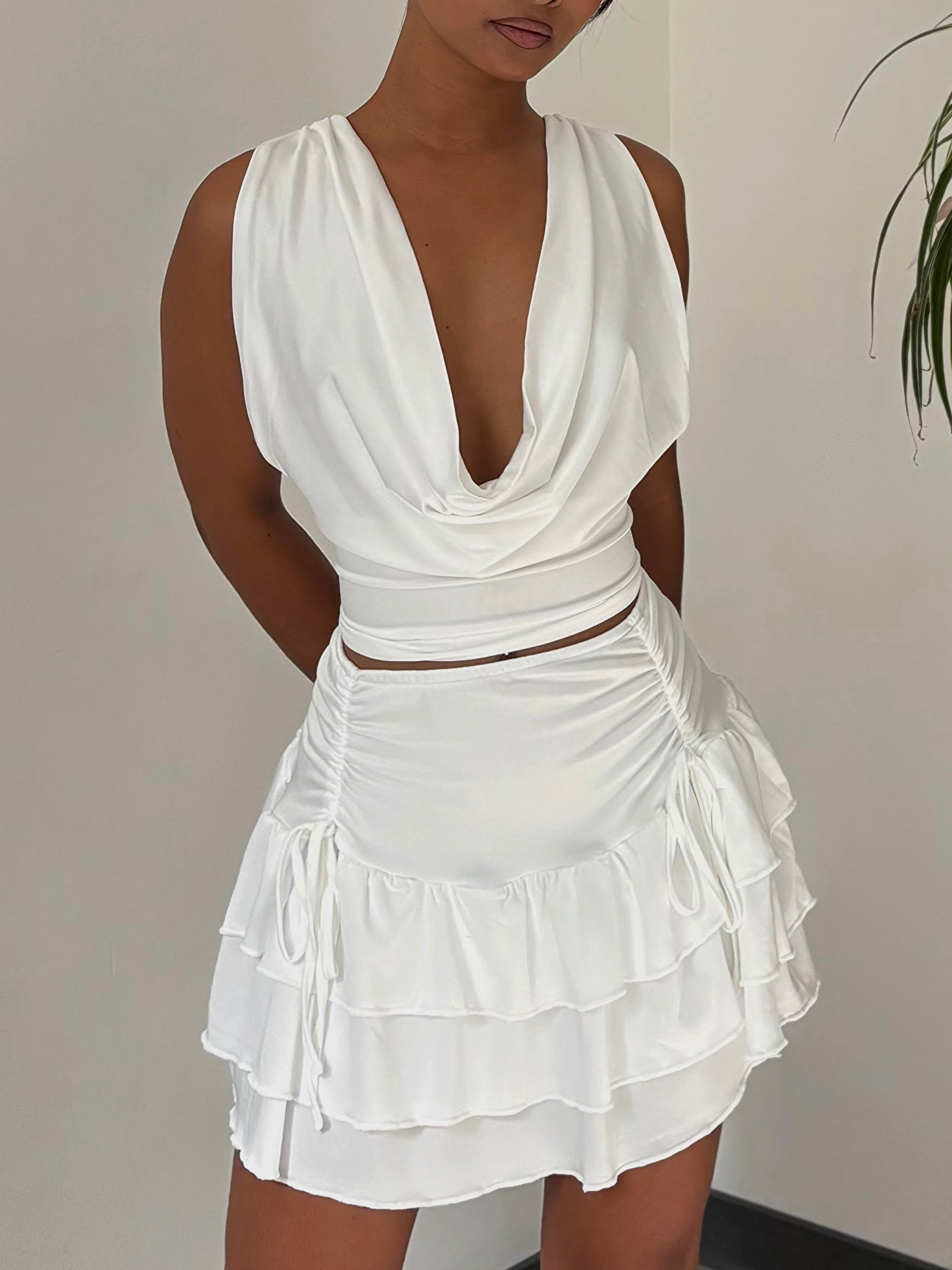 Ensemble Top et Jupe Évasée Courte Blanche - Gardenia